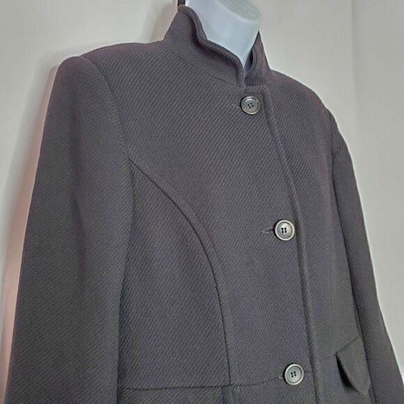 Vintage DKNY Wool Walker Coat Sz 12 Black Diagonal Stripped Texture Mock Neck - Picture 4 of 8